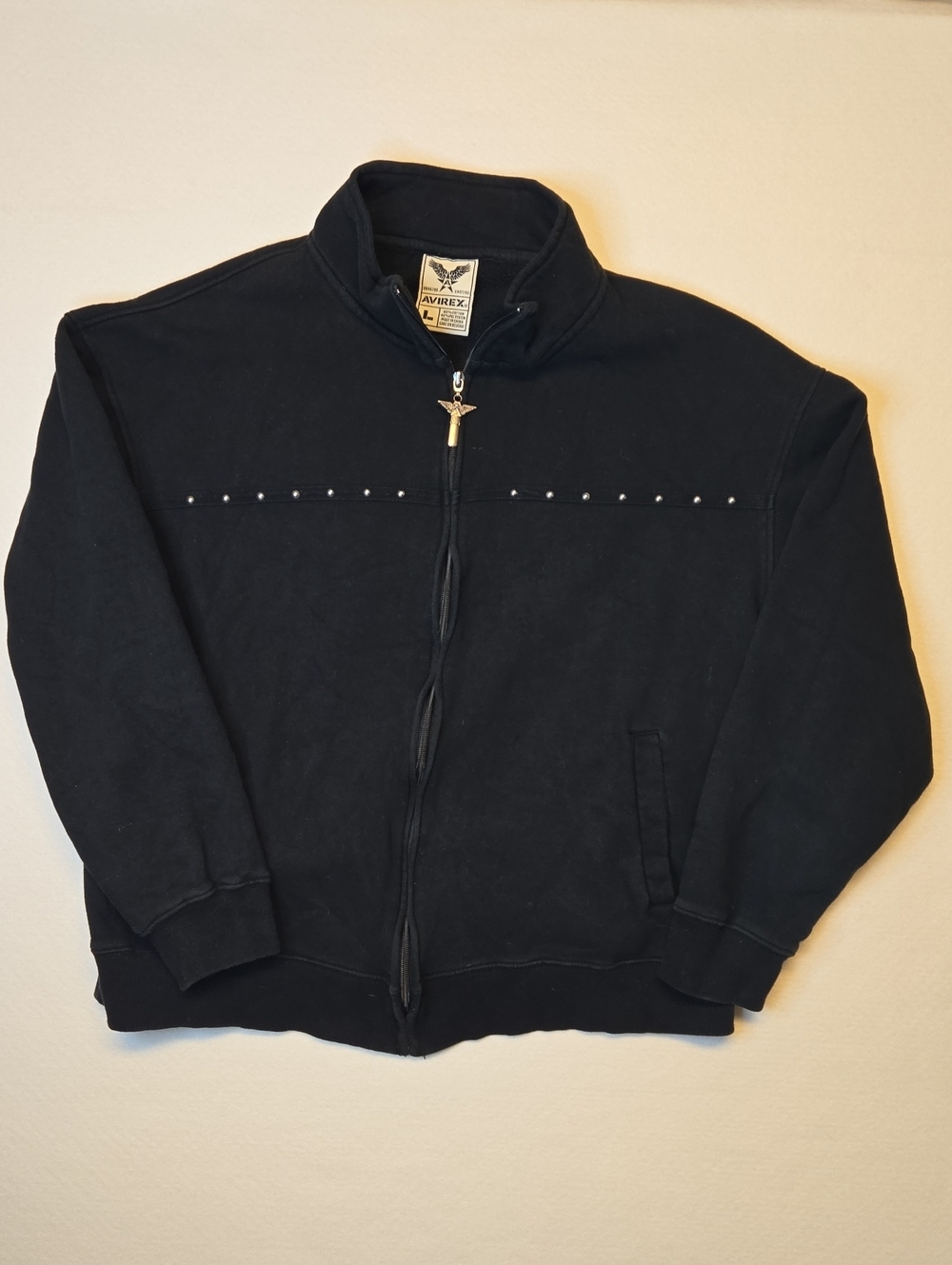 Avirex Black Full Zip Collar Sweater with Stud Detail Vintage Y2K